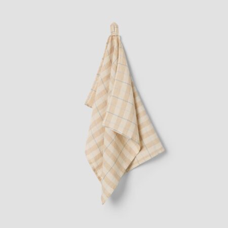 Aldesta Cafe Au Lait Small Gingham 100% Linen Tea Towel – Soft & Durable Kitchen Essential