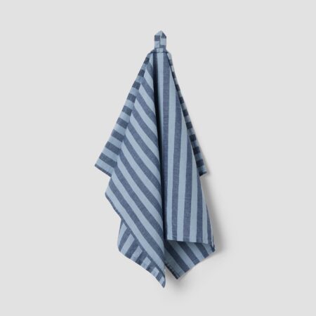 Aldesta Dusty Blue Pembroke Stripe Linen Blend Tea Towel – Durable & Elegant Kitchen Linen