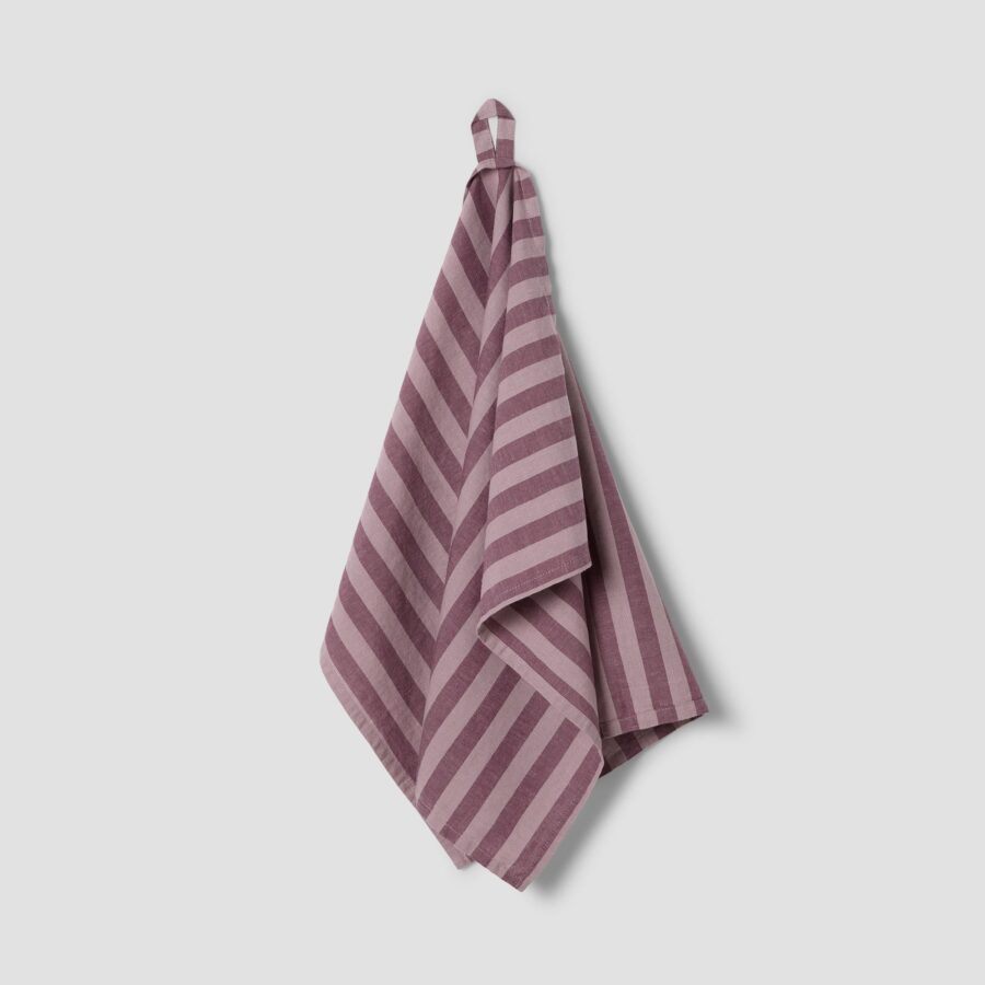 Aldesta Plum Wine Pembroke Stripe Linen Blend Tea Towel – Soft & Stylish Kitchen Essential