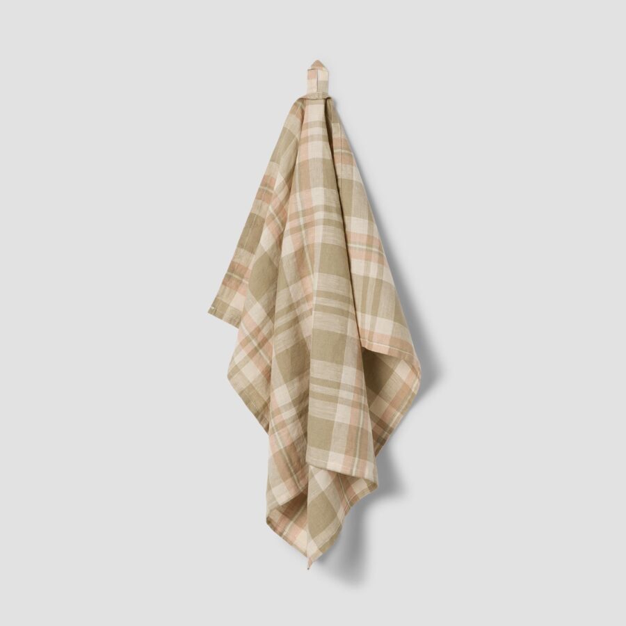 Aldesta Linen Tea Towel – Taupe Check 100% Pure Linen