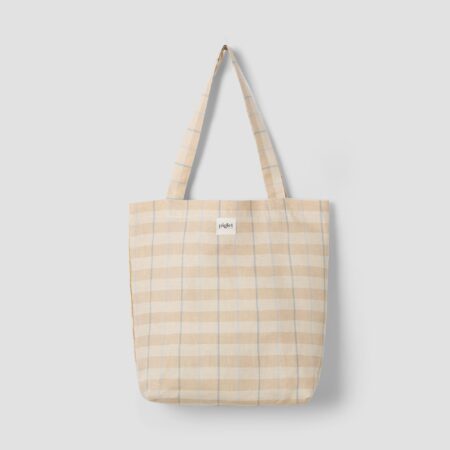 Aldesta Linen Tote Bag – Café au Lait Check Stripes 100% Pure Linen