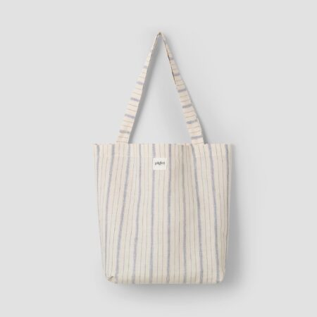 Aldesta Linen Tote Bag – Dusk Blue Ticking Stripe 100% Pure Linen
