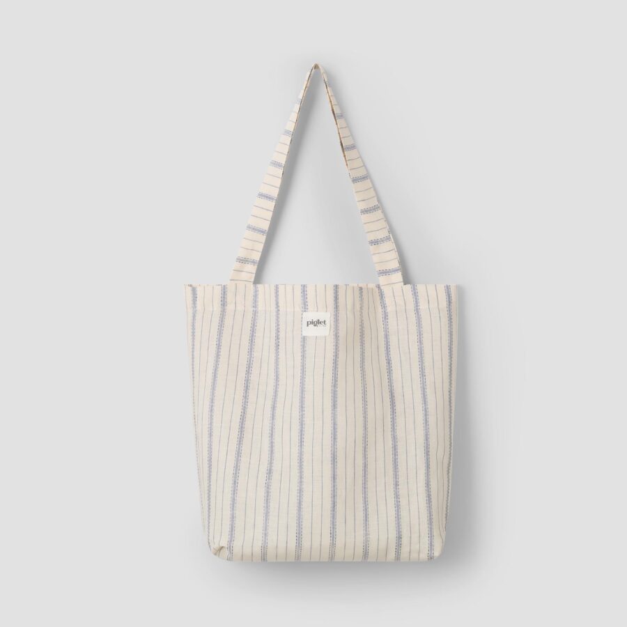 Aldesta Linen Tote Bag – Dusk Blue Ticking Stripe 100% Pure Linen