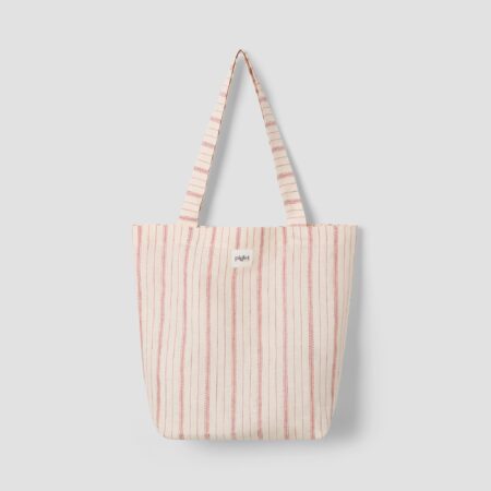 Aldesta Linen Tote Bag – Mineral Red Ticking Stripe 100% Pure Linen
