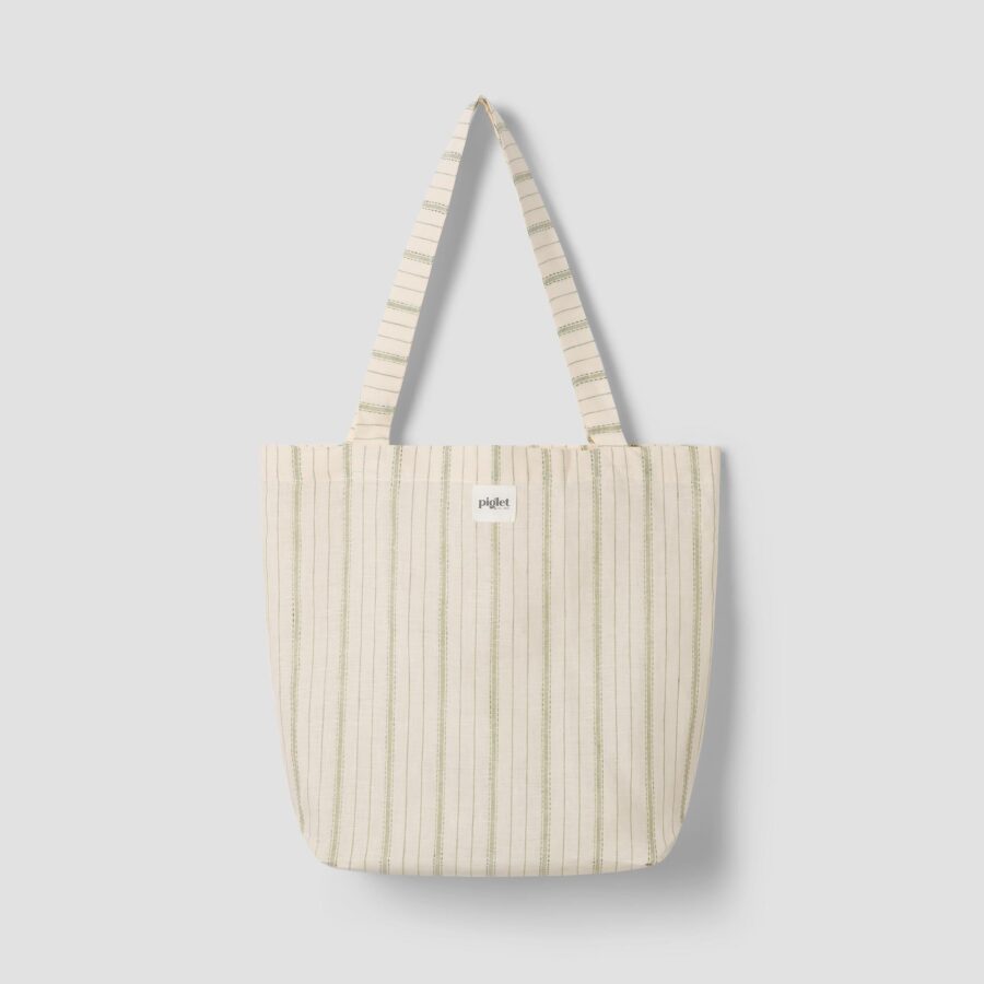 Aldesta Linen Tote Bag – Pear Ticking Stripe 100% Pure Linen