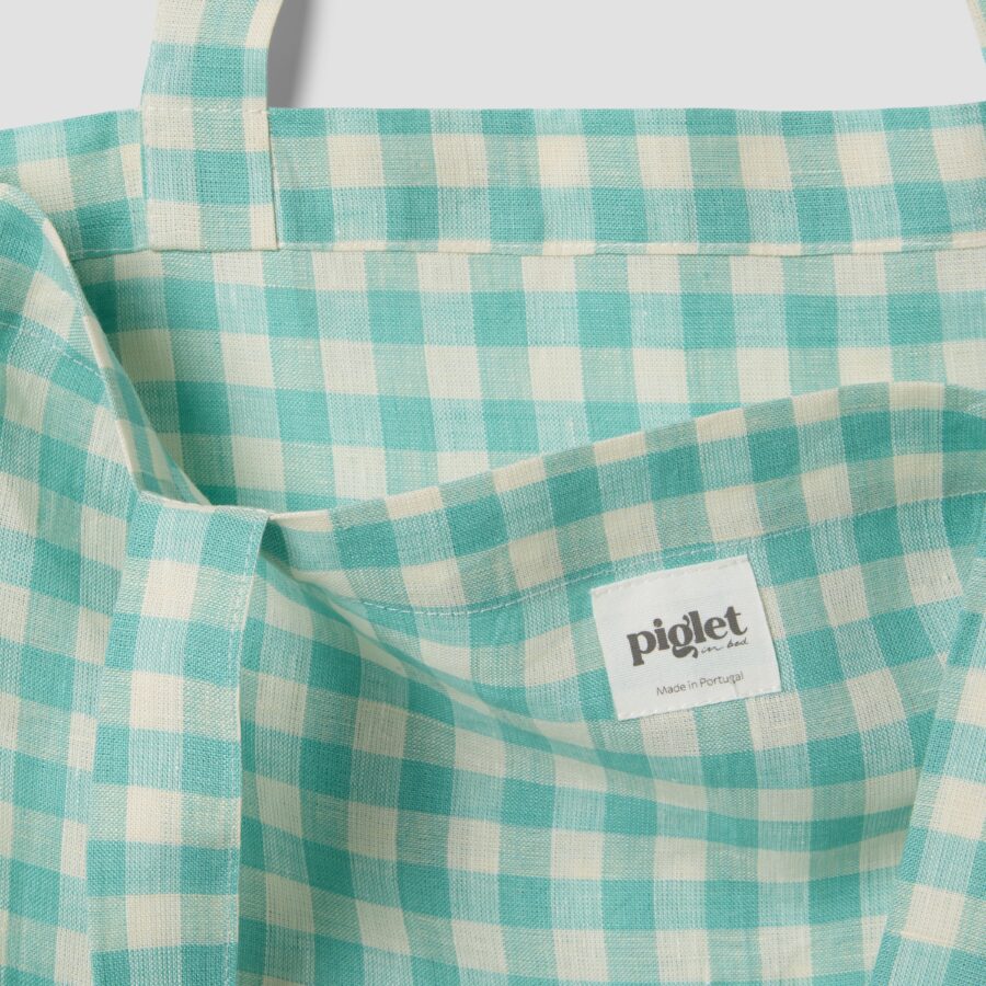 Aldesta Linen Tote Bag – Pistachio Gingham 100% Pure Linen - Image 2