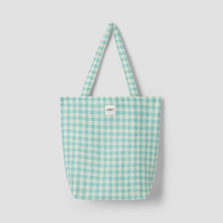 Aldesta Linen Tote Bag – Pistachio Gingham 100% Pure Linen