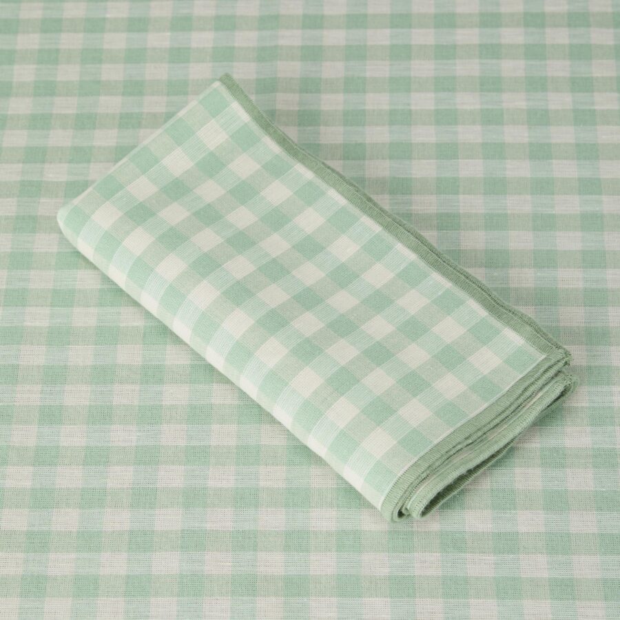 Aldesta Sage Green Gingham Linen Blend Napkins – Set of 4, Soft & Stylish - Image 2