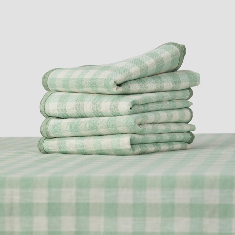 Aldesta Sage Green Gingham Linen Blend Napkins – Set of 4, Soft & Stylish - Image 3
