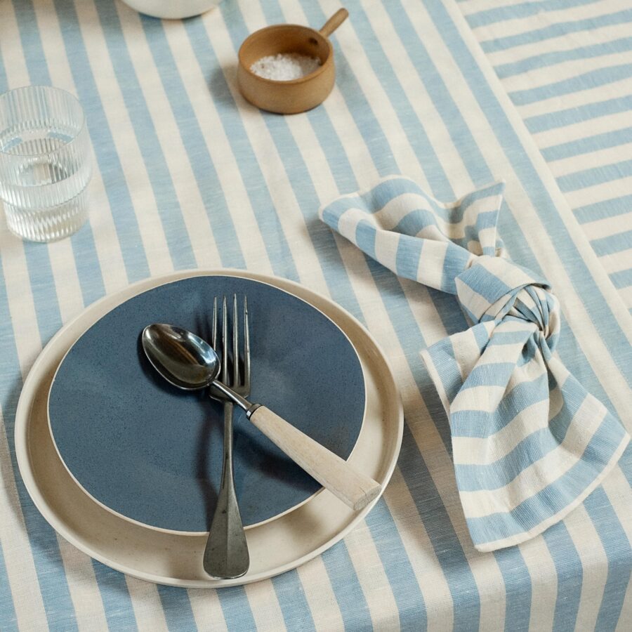 Aldesta Coastal Blue Pembroke Stripe Linen Blend Table Runner – Elegant & Durable Dining Decor - Image 4
