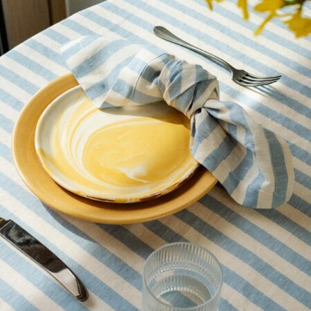 Aldesta Coastal Blue Pembroke Stripe Linen Blend Napkin Set of 4 – Stylish & Durable