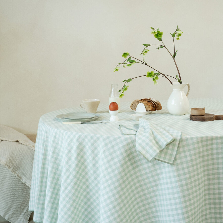 Aldesta Sage Green Gingham Linen Blend Tablecloth – Stylish & Durable Dining Essential