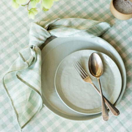 Aldesta Sage Green Gingham Linen Blend Napkins – Set of 4, Soft & Stylish