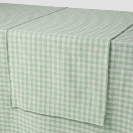 Aldesta Sage Green Gingham Linen Blend Table Runner – Stylish & Durable Decor