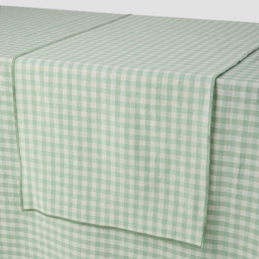 Aldesta Sage Green Gingham Linen Blend Table Runner – Stylish & Durable Decor